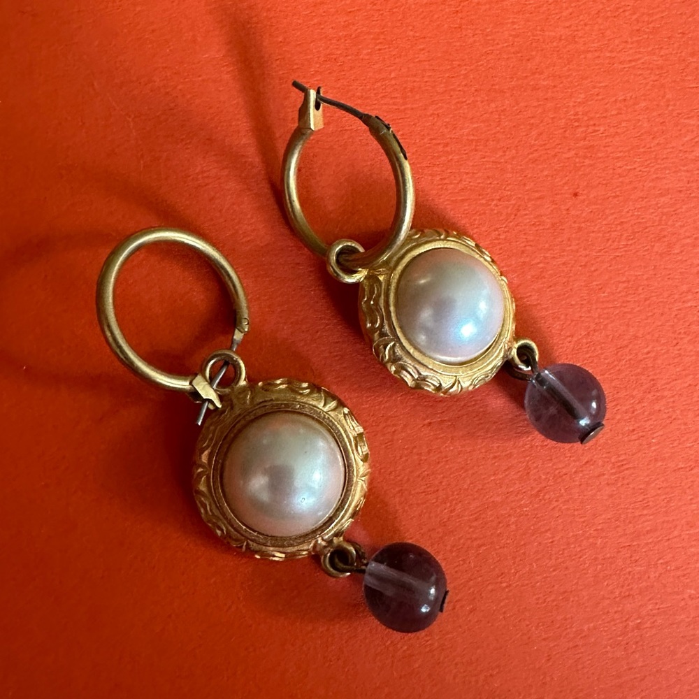 Pearl‎ Hoop drop Earrings